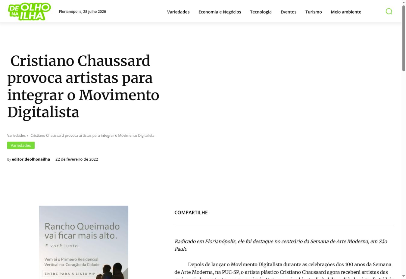 De Olho na Ilha — Cristiano Chaussard invites artists to join the Digitalist Movement