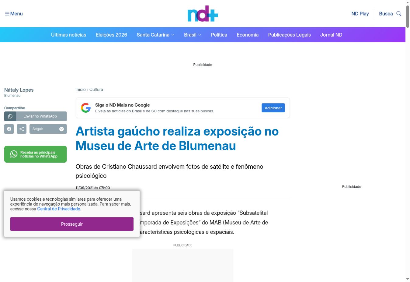 ND Mais — Subsatelital Pareidolia reaches the Blumenau Art Museum